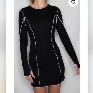 Black Long Sleeve Dress with White Stitching